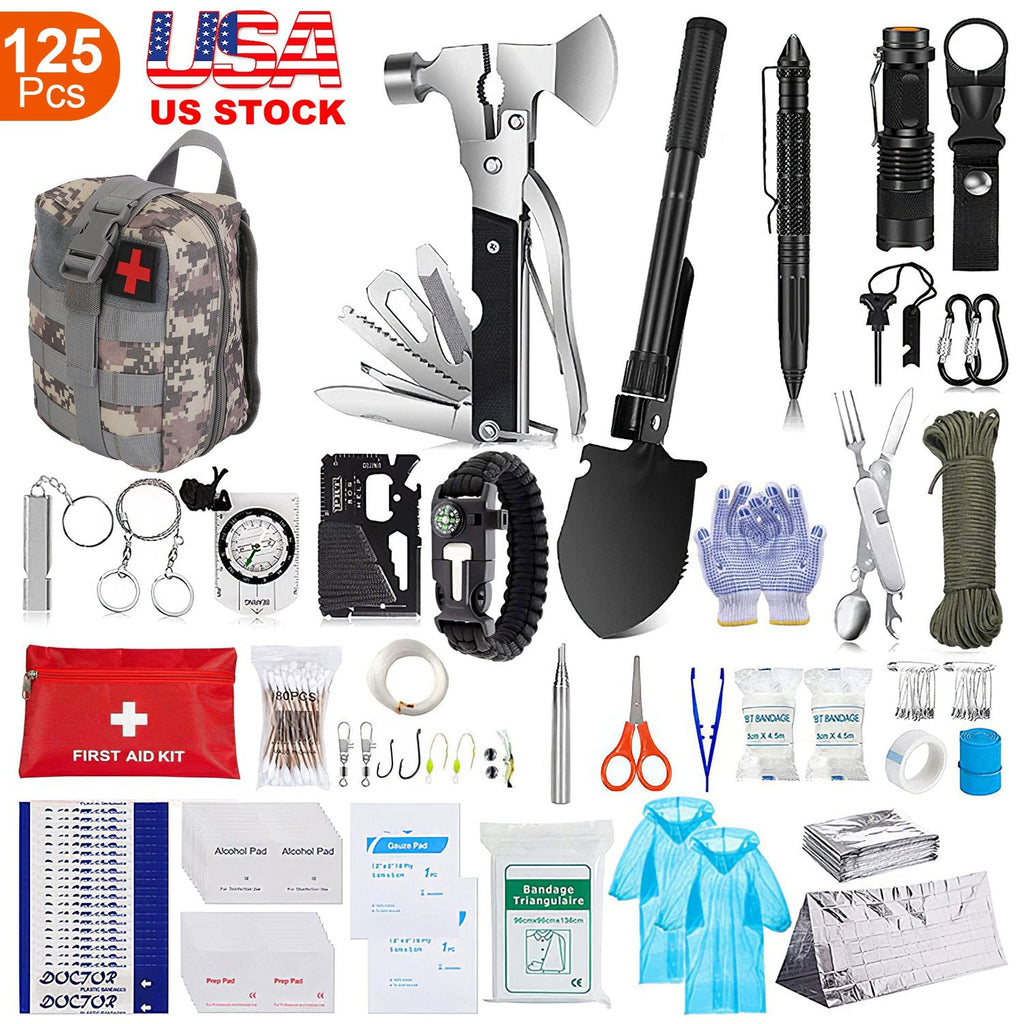 125Pcs Survival Kits Professional Emergency Survival Gear Tactical First Aid Kit Supplies for Outdoor Adventure Camping Hiking Hunting